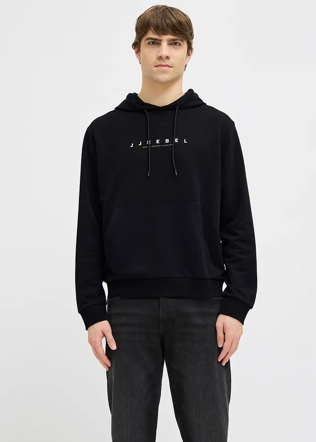 JJ REBEL Hoodie, loose fit, Kleur: zwart met print