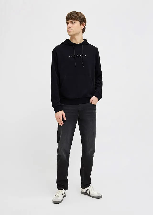 JJ REBEL Hoodie, loose fit, Kleur: zwart met print