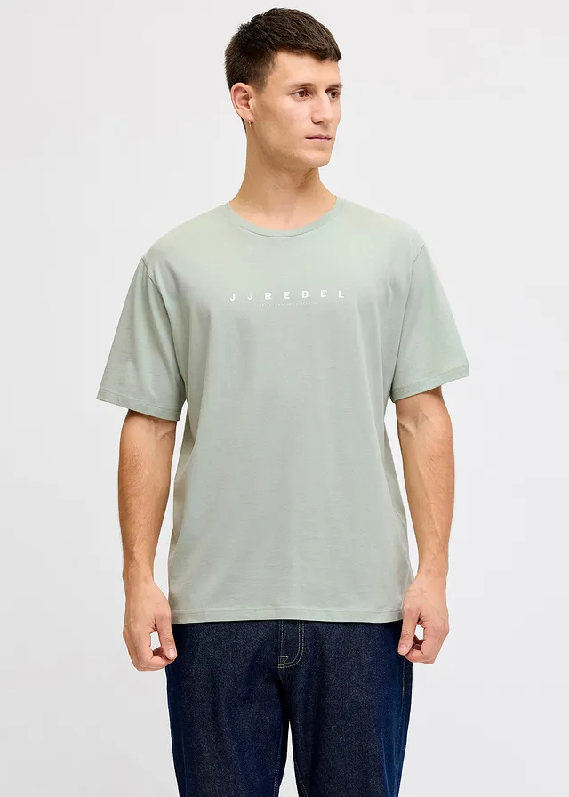 JJ REBEL T-shirt van puur katoen, loose fit • grijsgroen met print • product-page.page-title-suffix