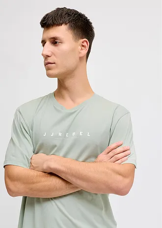 T-shirt JJ REBEL loose, 100% coton • gris vert imprimé • Boutique bonprix