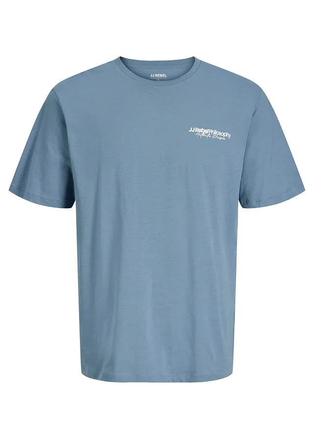 JJ REBEL T-shirt van puur katoen, loose fit, Kleur: lichtblauw met print
