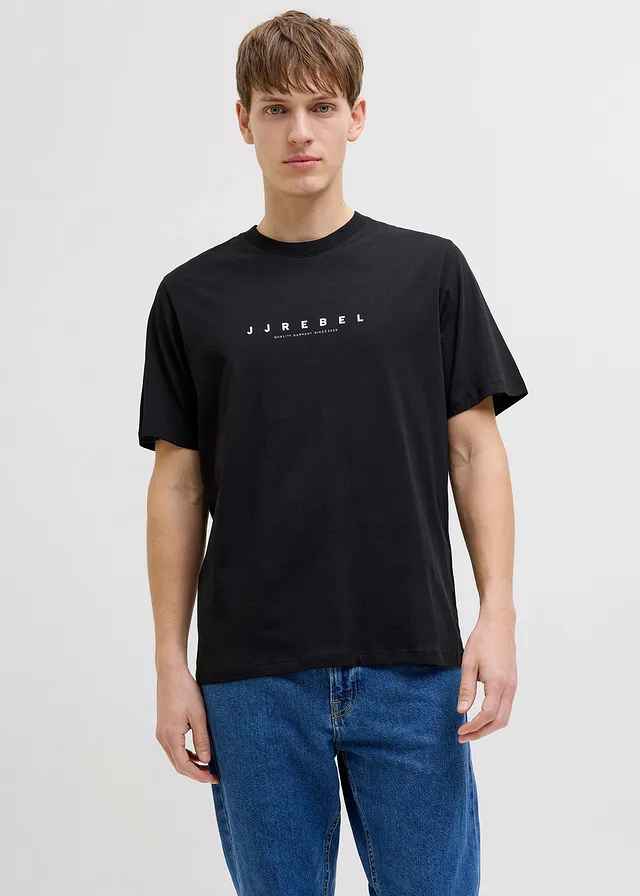 T-shirt JJ REBEL loose, 100% coton, Couleur: noir imprimé
