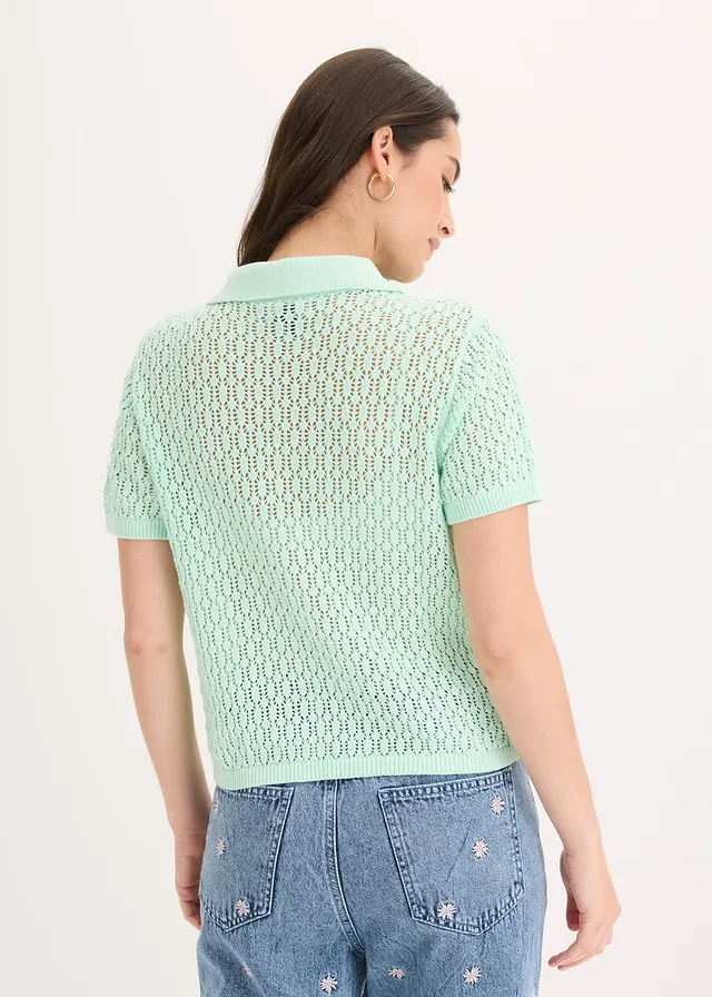 Pull ajouré 100% coton, Couleur: menthe clair