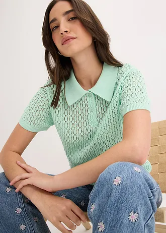 Pull ajouré 100% coton • menthe clair • Boutique bonprix