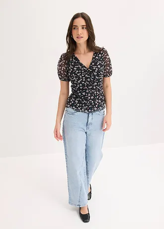 T-shirt en mesh délicat • noir floral • Boutique bonprix