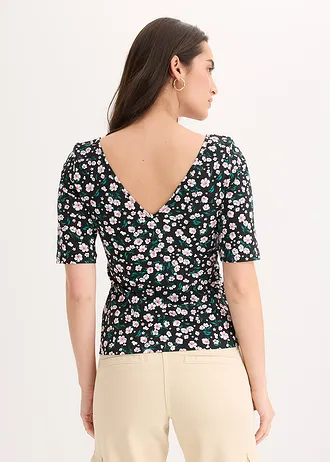 Bluză din material elastic cu bumbac • negru înflorat • magazin bonprix