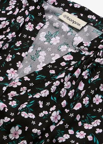 Rochie-cămașă din viscoză fluidă • negru înflorat • magazin bonprix