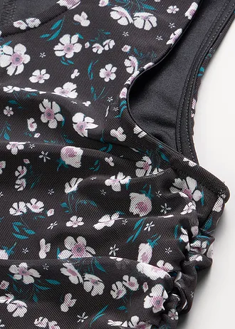 Getailleerde mini jurk van fijn mesh • zwart gebloemd • bonprix online shop