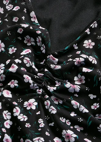 Bluză din mesh fin • negru înflorat • magazin bonprix