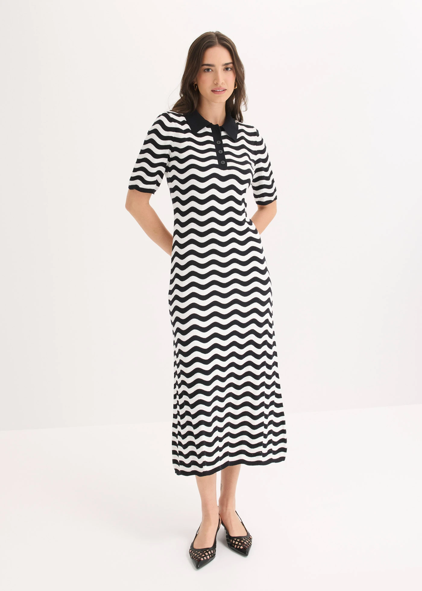 Gebreide jurk van puur katoen • zwart/wit • bonprix online shop