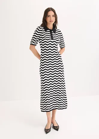 Robe en maille 100% coton • noir/blanc • Boutique bonprix