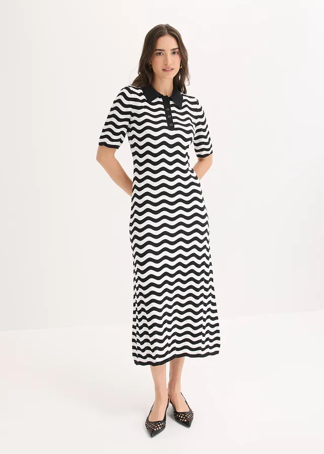 Robe en maille 100% coton, Couleur: noir / blanc