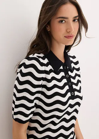 Robe en maille 100% coton • noir/blanc • Boutique bonprix