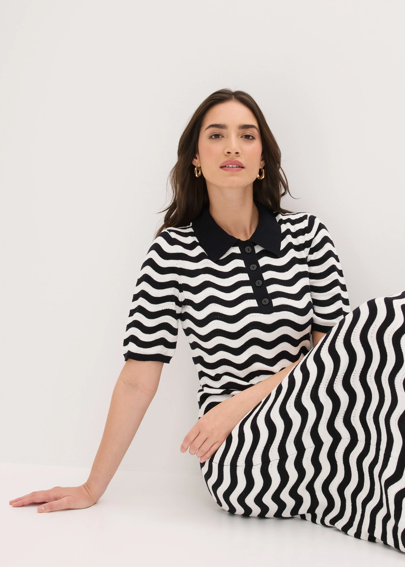 Gebreide jurk van puur katoen • zwart/wit • bonprix online shop