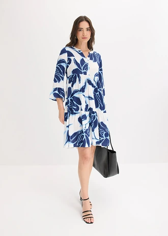 Robe-tunique en viscose fluide, Couleur: blanc/bleu floral