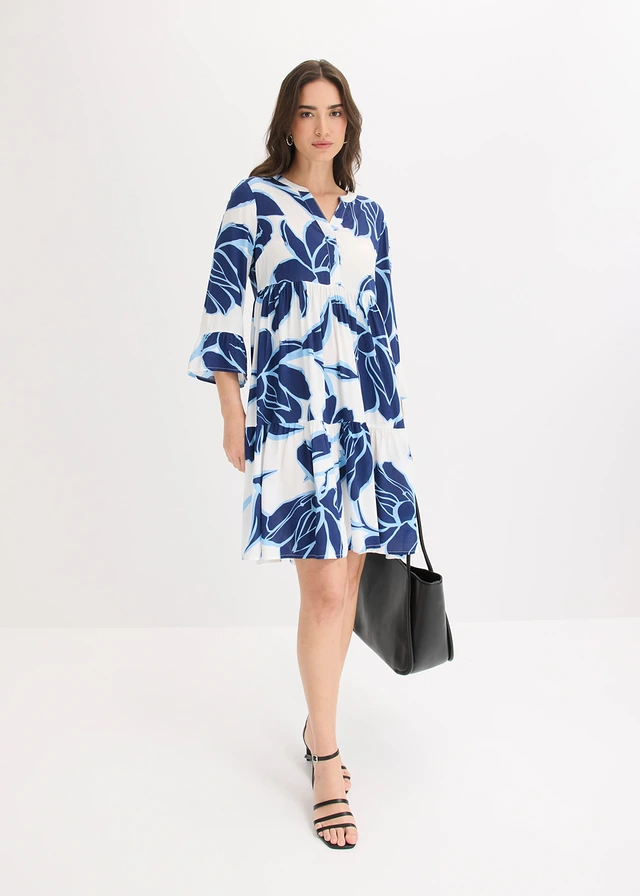 Robe-tunique en viscose fluide • blanc/bleu floral • product-page.page-title-suffix