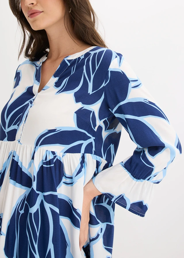 Robe-tunique en viscose fluide • blanc/bleu floral • product-page.page-title-suffix