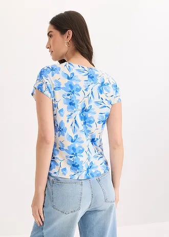 Shirt met knoopdetail, Kleur: blauw gebloemd
