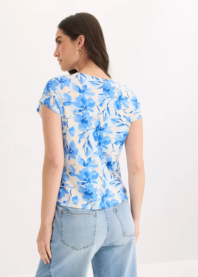 T-shirt avec détail nœud, Couleur: bleu floral