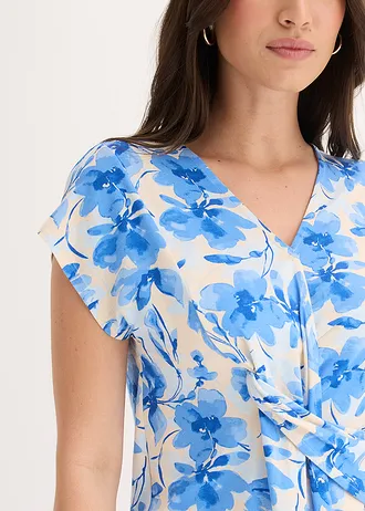Triko s ozdobným uzlem • modrá s květy • bonprix obchod