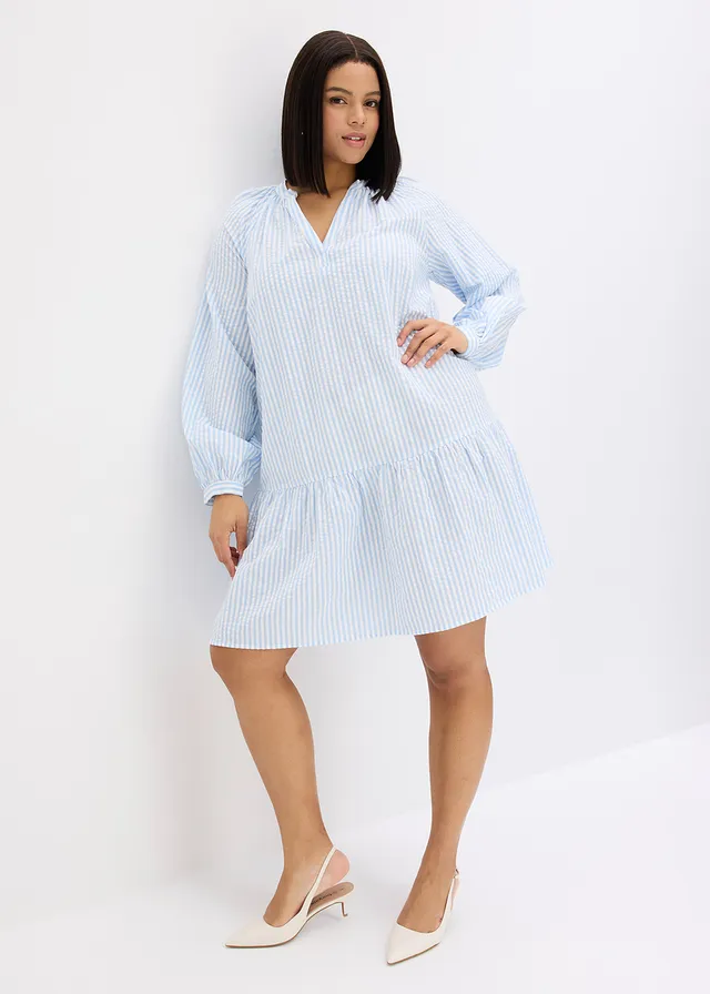 Robe-tunique, Couleur: bleu clair/blanc rayé