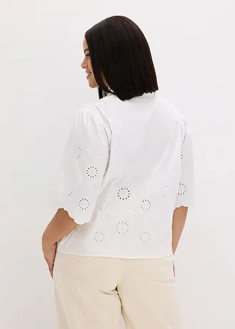 Blouse courte à broderies anglaises, Couleur: blanc