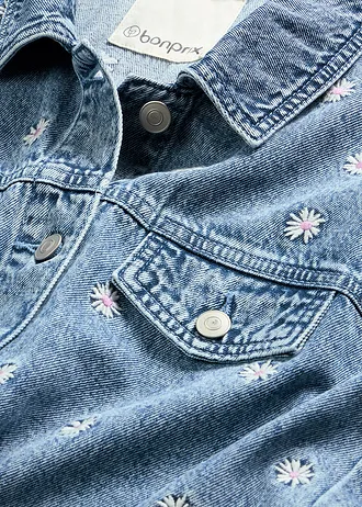 Džínová bunda s květinovou výšivkou • světle modrý denim used • bonprix obchod