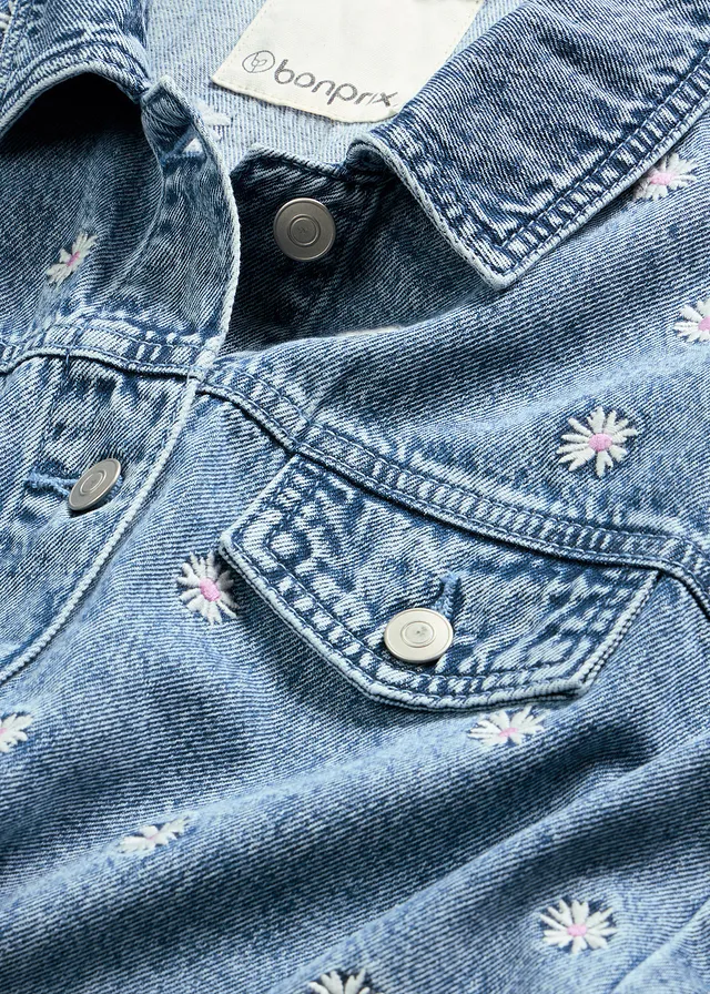 Veste en jean avec fleurs brodées • bleu clair denim used • product-page.page-title-suffix