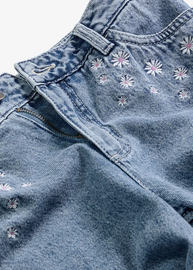 Wide Leg farmer, Mid Waist, pamut • világoskék denim, használt hatású • bonprix áruház