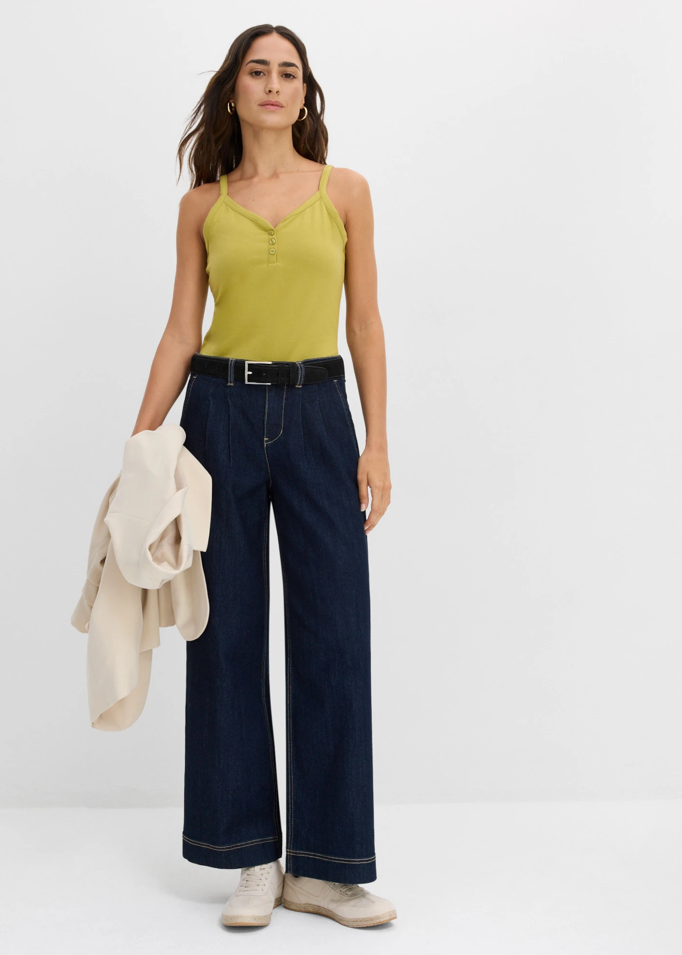 Top na cienkich ramiączkach z czystej bawełny organicznej (2 szt.) • zielony kaktus-biel wełny • sklep bonprix