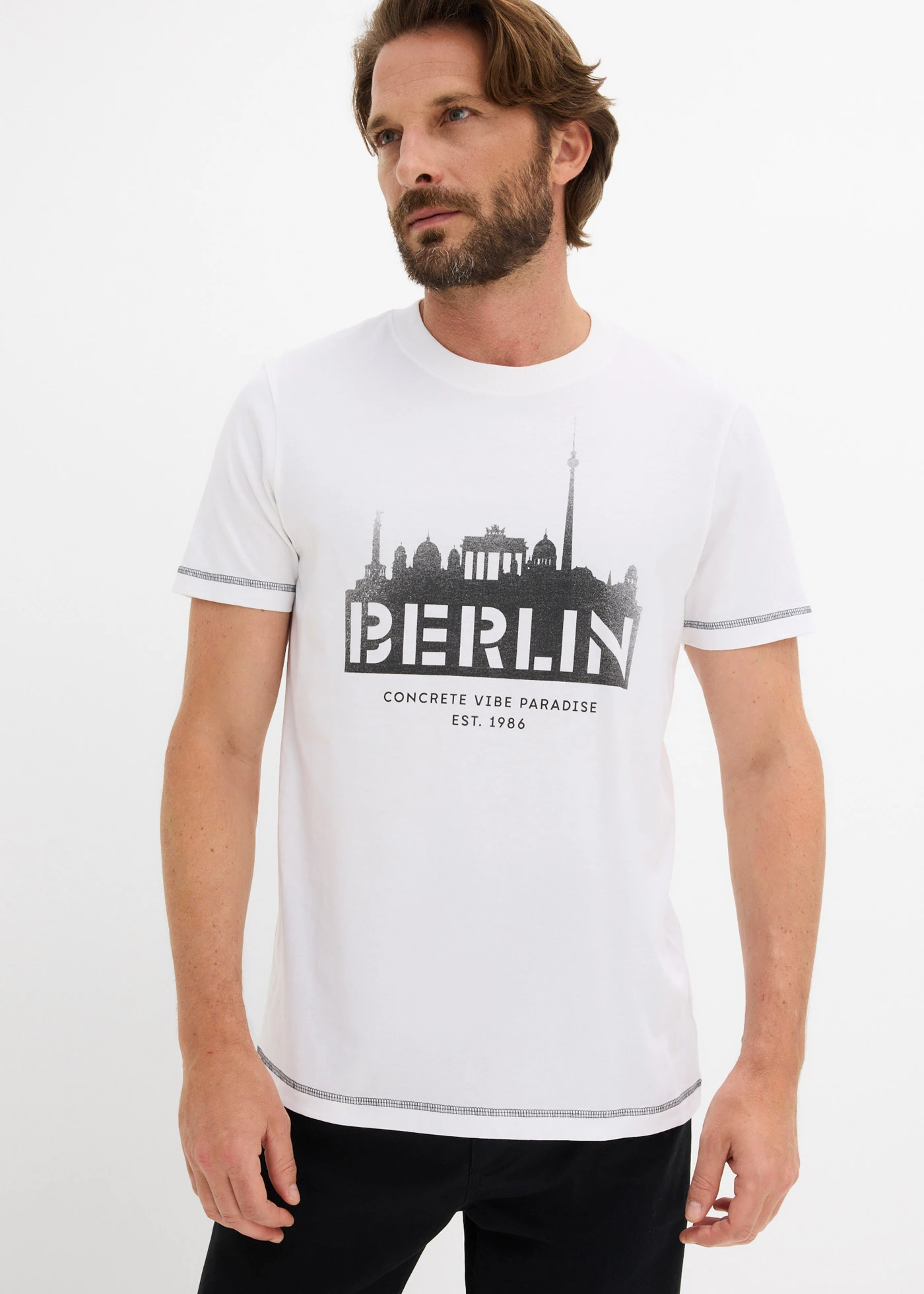 T-shirt z czystej bawełny organicznej • biały z nadrukiem Berlin • sklep bonprix