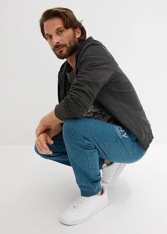 Joggingové kalhoty s kontrastními detaily • modrá petrolejovo-stínově šedý melír • bonprix obchod