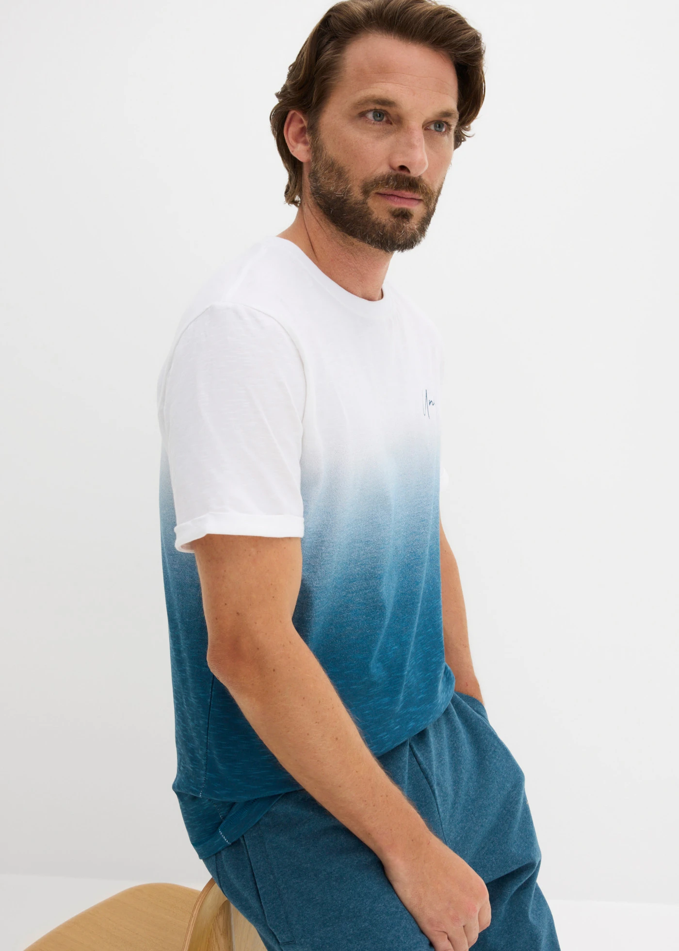 T-shirt 100% coton, slim • pétrole-blanc • Boutique bonprix