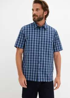 Chemise manches courtes 100% coton, Couleur: bleu fumé-bleu profond carreaux