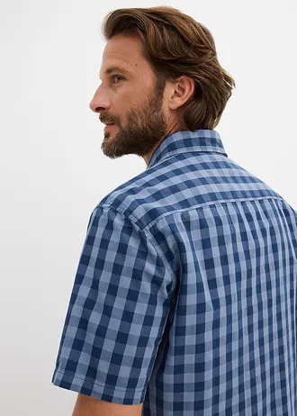 Košeľa s krátkym rukávom z čistej bavlny • dymovo modrá-sýta modrá kárované • obchod bonprix