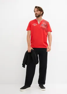 Rövid ujjú Henley póló tiszta bio-pamutból • eperpiros/mintás • bonprix áruház