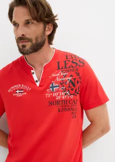 Henley shirt met korte mouwen van biologisch katoen • aardbeirood met print • bonprix online shop