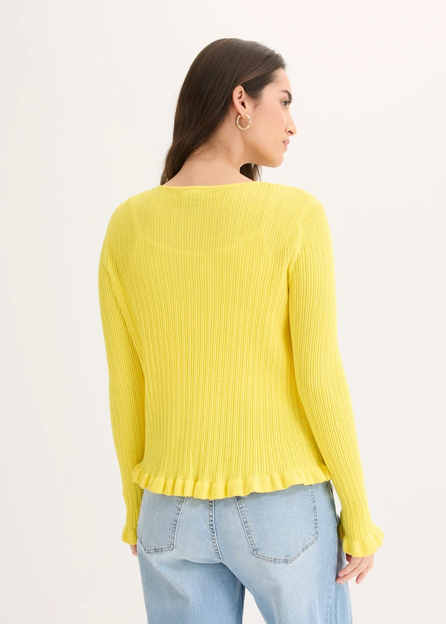 Fijn gebreid vest van katoenmix, Kleur: ananasgeel