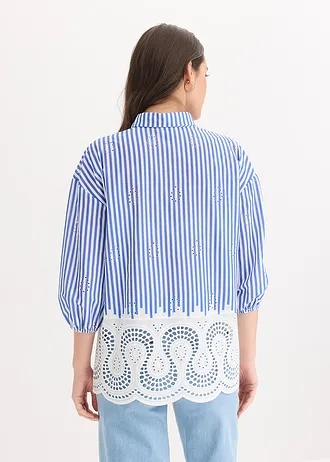 Chemisier oversize à broderie anglaise • bleu-blanc rayé • Boutique bonprix