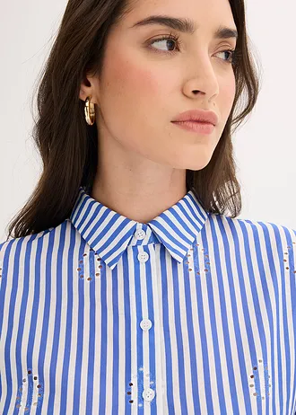 Chemisier oversize à broderie anglaise • bleu-blanc rayé • Boutique bonprix