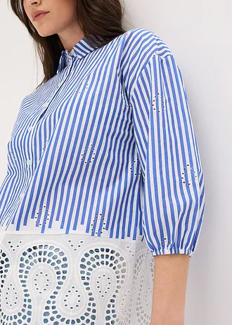 Oversize halenka s dírkovanou výšivkou • modro-bílá s proužky • bonprix obchod