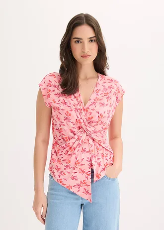 Shirt met knoopdetail, Kleur: roze gebloemd