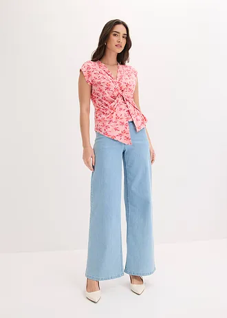 Shirt met knoopdetail, Kleur: roze gebloemd