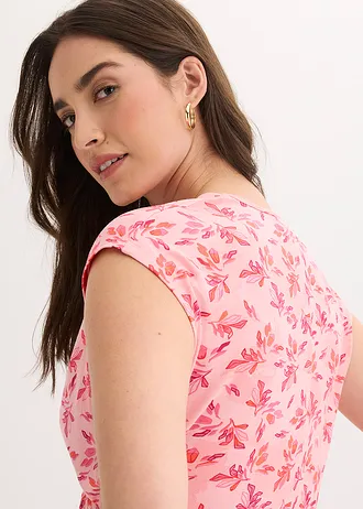 Bluzka z ozdobnym przewiązaniem • jasnoróżowy w kwiaty • sklep bonprix
