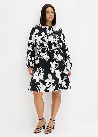 Robe-tunique 100% coton, Couleur: noir-blanc floral