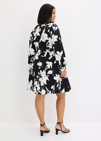 Robe-tunique 100% coton, Couleur: noir-blanc floral