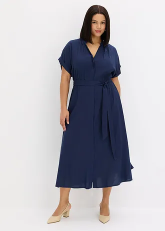 Košilové šaty ze splývavé viskózy, barva: tmavě modrá