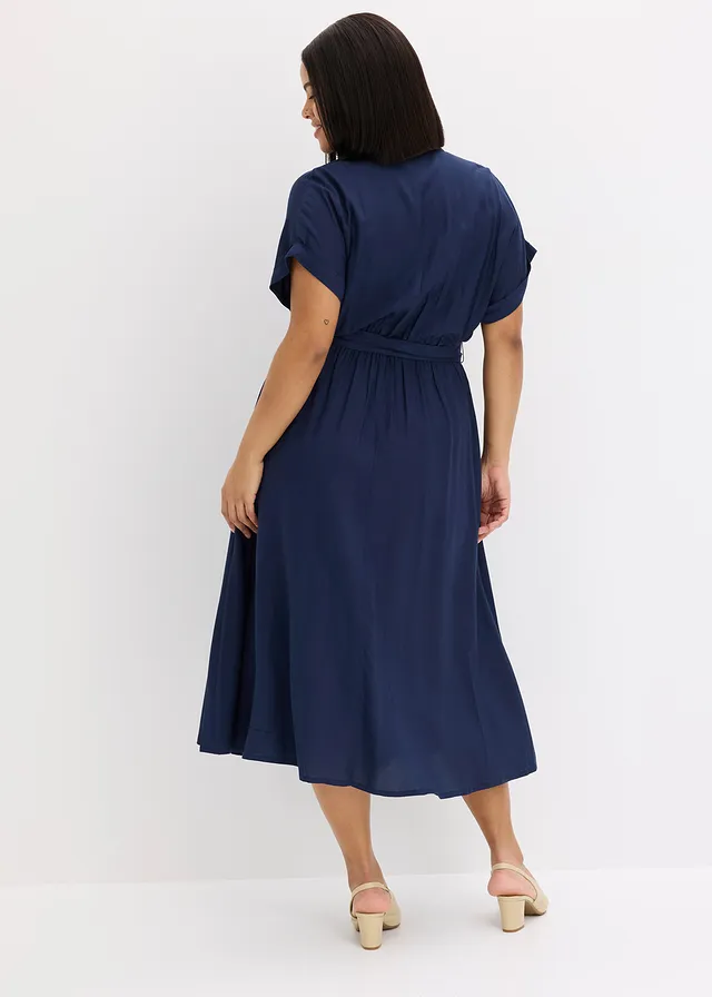 Robe-chemise en viscose fluide, Couleur: bleu foncé