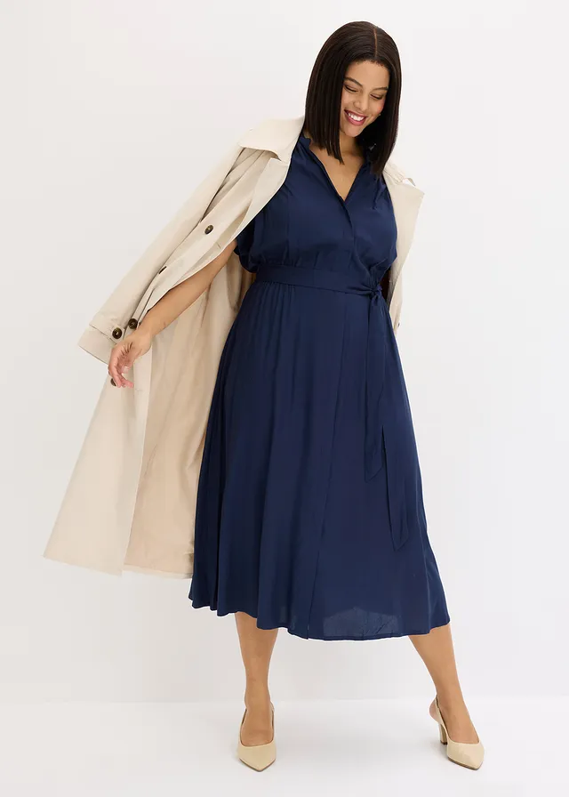 Overhemdjurk van soepele viscose, Kleur: donkerblauw