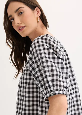 Bluză din bumbac 100% • negru/ecru cadrilat • magazin bonprix